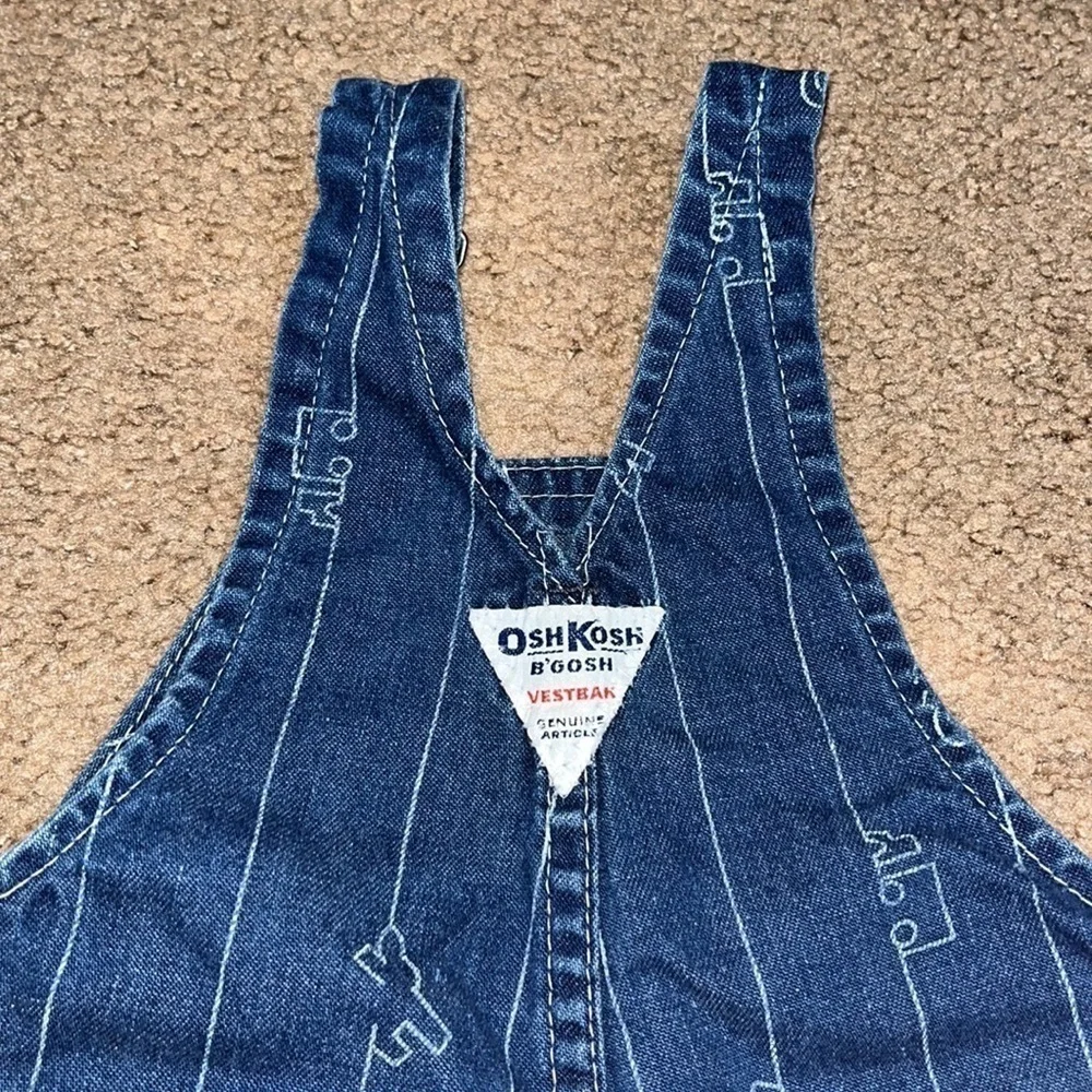 Vintage Oshkosh B'Gosh‎ Vestbak Denim Overalls Car Plane Truck Blue 12M